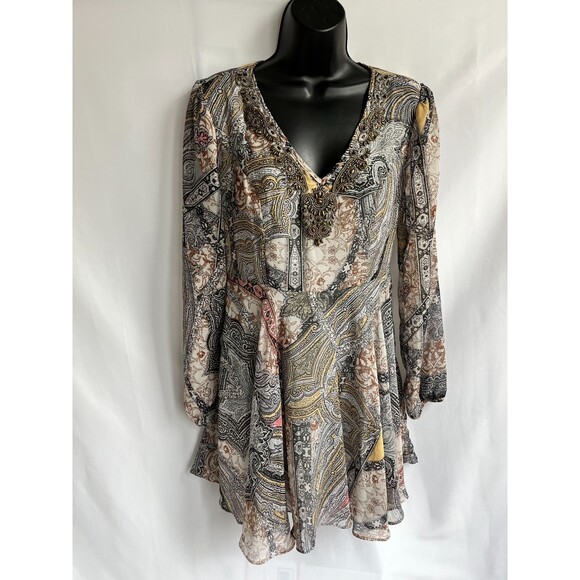 V Christina Y2K Embellished V Neck Paisley Mini Dress Sze S Chiffon Witchy Gypsy - Picture 1 of 10